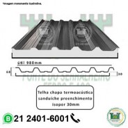 Telha chapa termoacústica sanduíche preenchimento em isopor 30mm