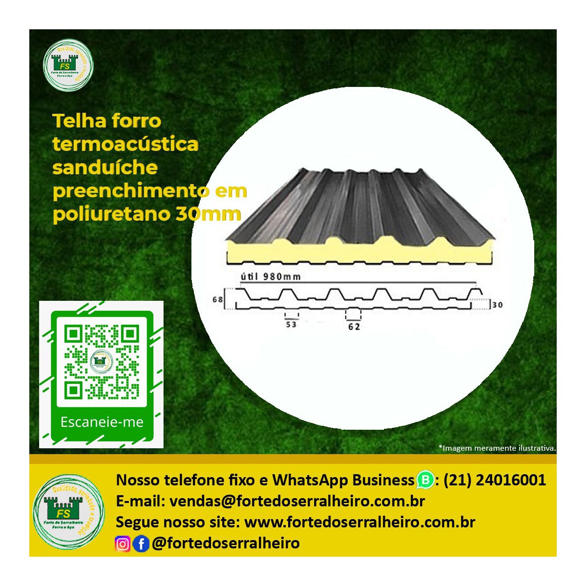 Telha forro termoacústica sanduíche preenchimento em poliuretano 30mm
