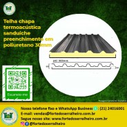 Telha chapa termoacústica sanduíche preenchimento em poliuretano 30mm