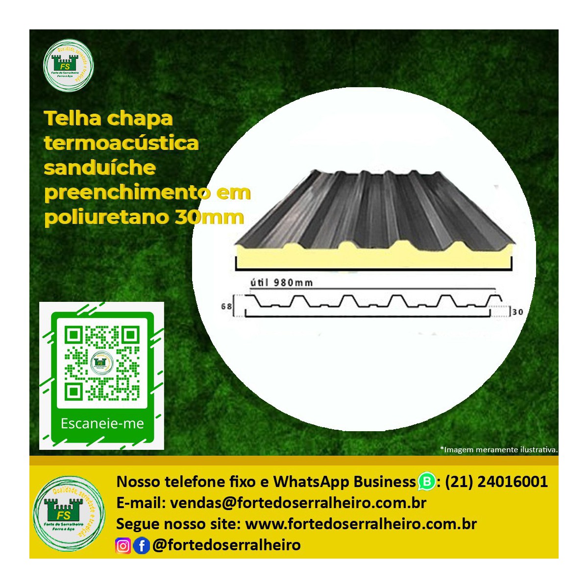 Telha chapa termoacústica sanduíche preenchimento em poliuretano 30mm