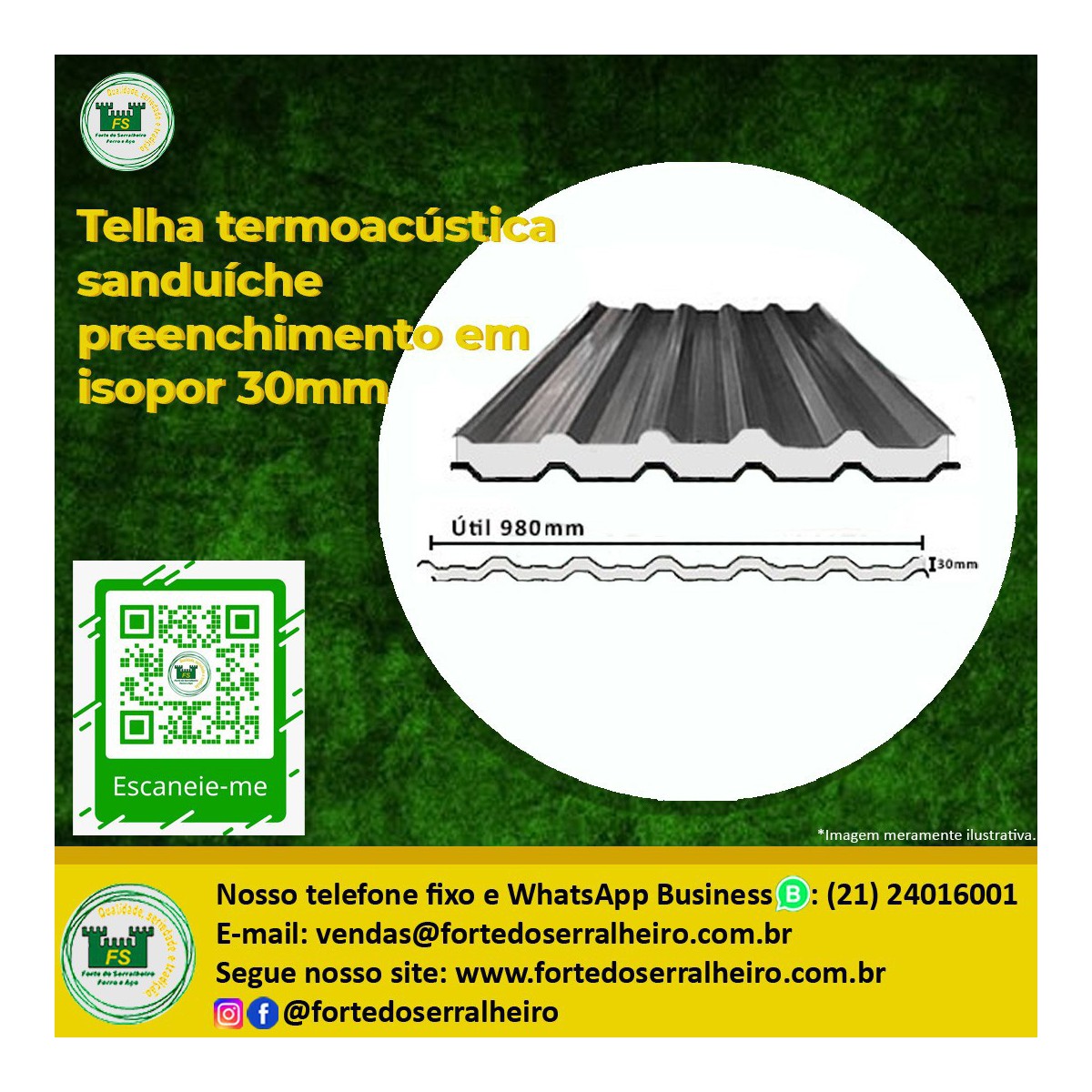 Telha termoacústica sanduíche preenchimento em isopor 30mm