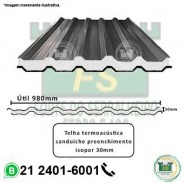 Telha termoacústica sanduíche preenchimento em isopor 30mm