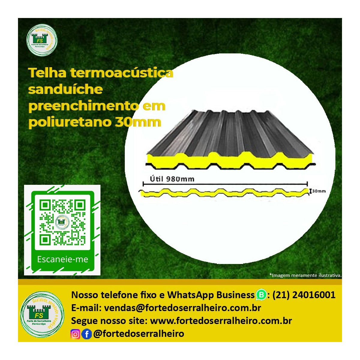 Telha termoacústica sanduíche preenchimento em poliuretano 30mm