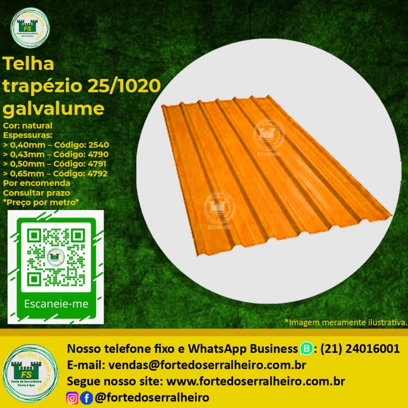Telha Trapezoidal 25/1020 Galvalume