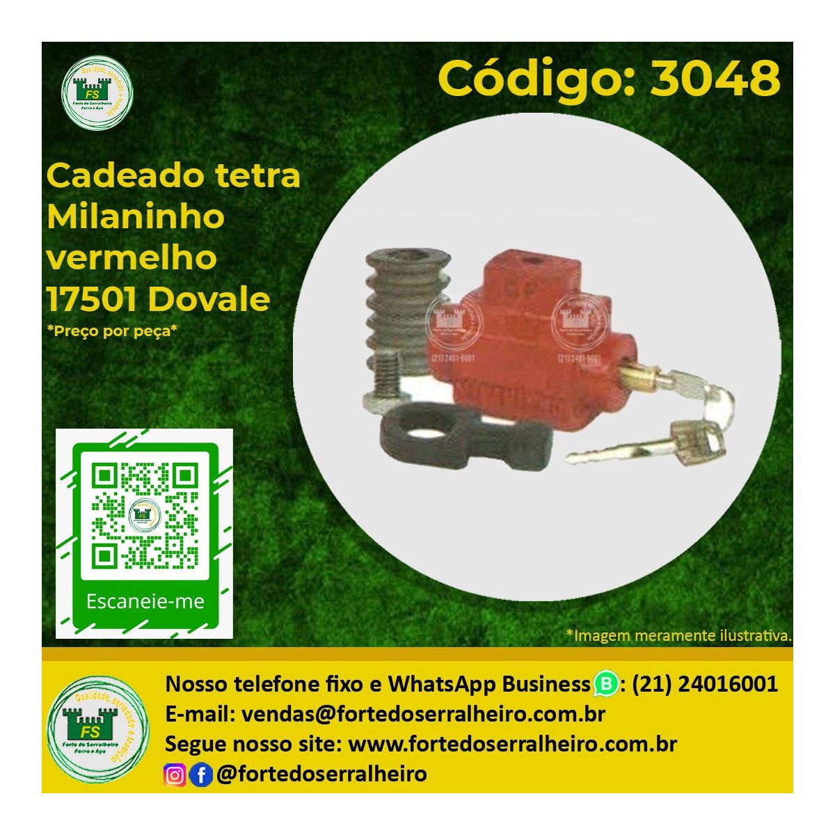 Cadeado tetra Milaninho verm 17501 Dovale