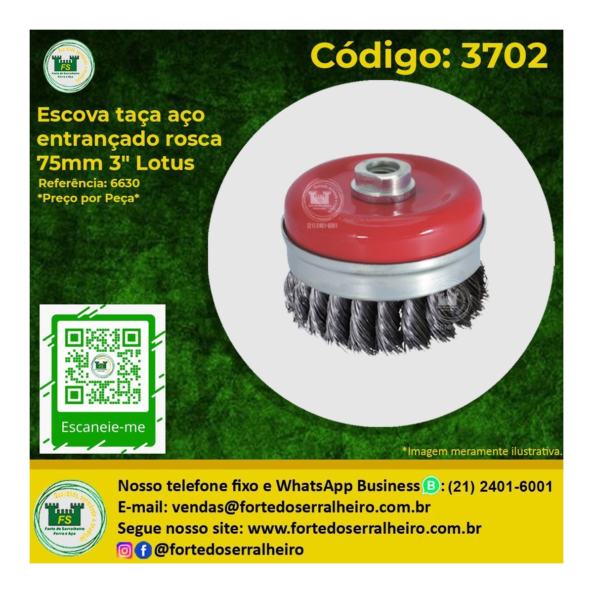 Escova taça aço entrançado com rosca 75mm 3" Lotus